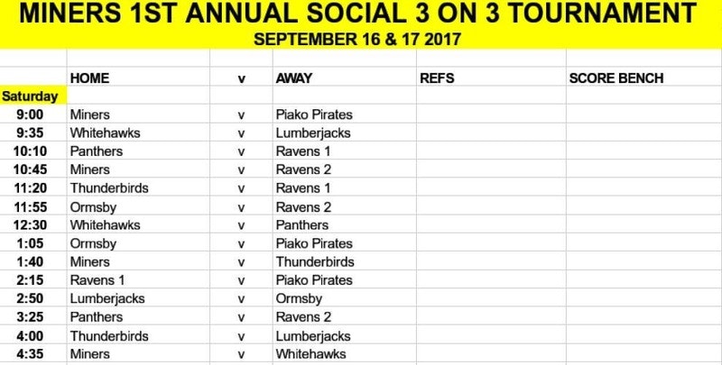 Waihi 3 On 3 Social Tournament Draw: 16-17 September 2017